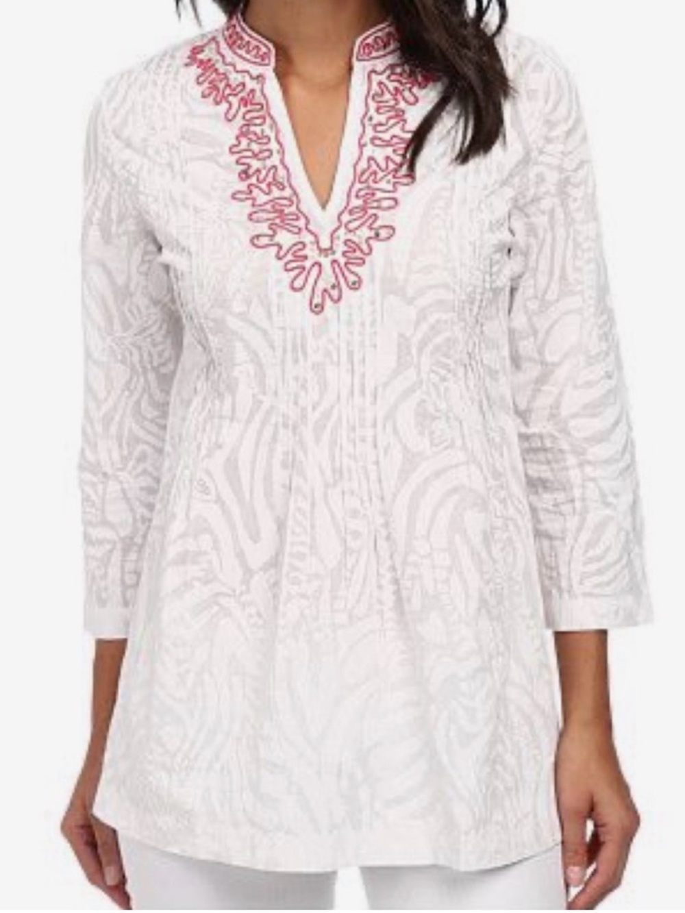 Lily Pulitzer Sarasota White Embroidered V-Neck Tunic Top